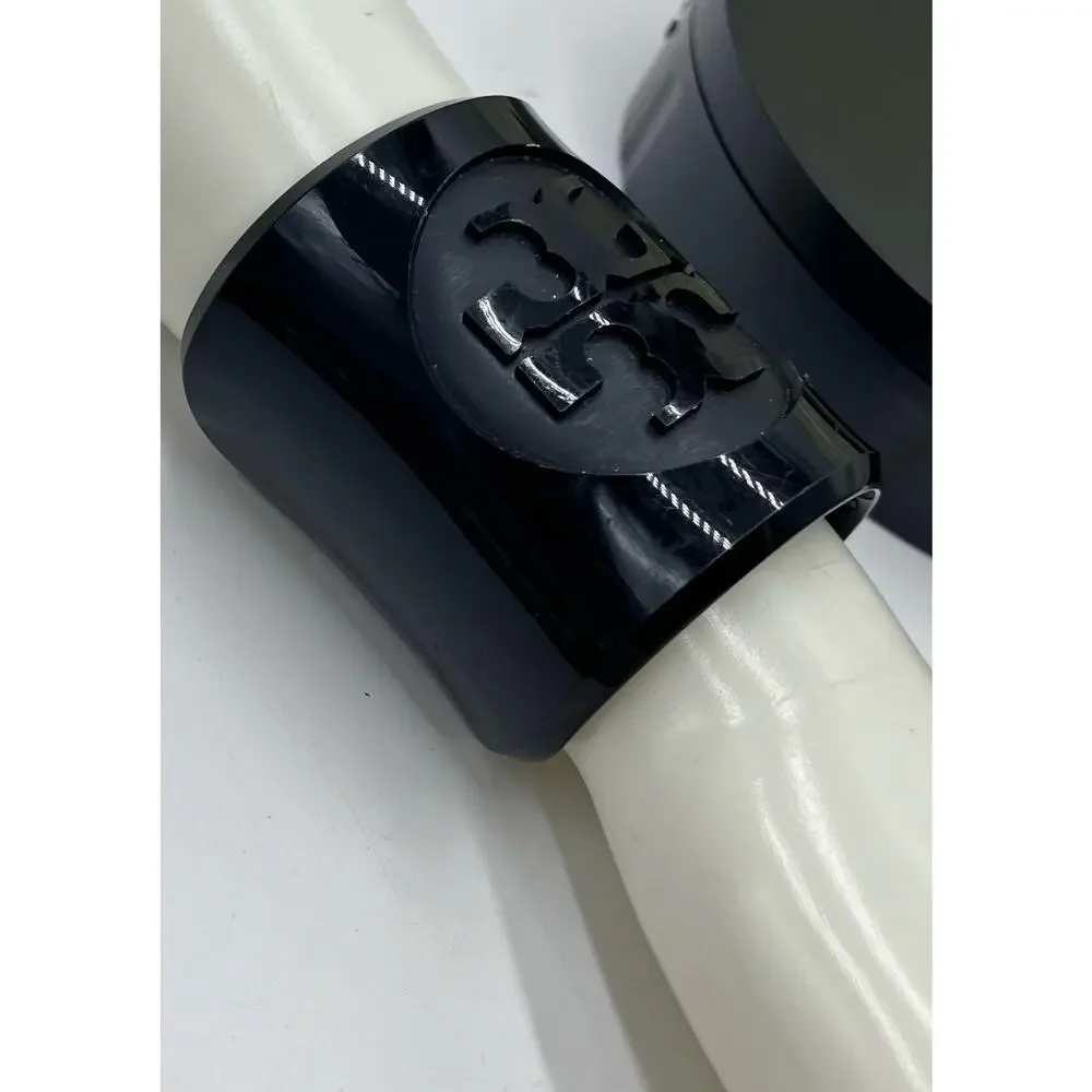 TORY BURCH Designer Acrylic Black Logo Luxury Bracelet‎ Cuff Monogram